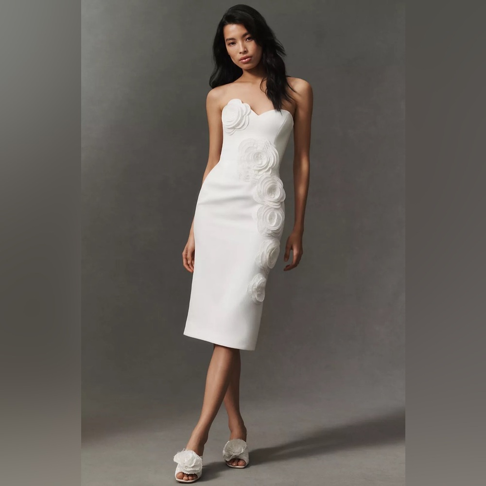 Helsi Kaia 3D Floral Strapless Midi Dress White